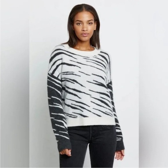 Rails Tiger Lana Mixed Abstract Print Sweater Wool Cashmere White Gray Sz XXS - Picture 2 of 11